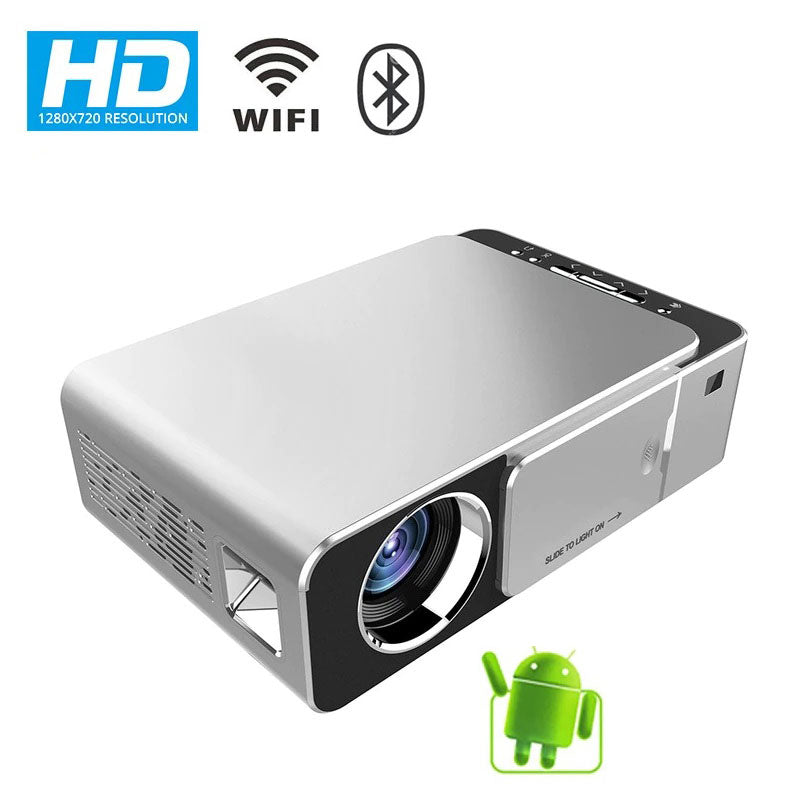 T6 Android 7.1 V WIFI Smart Optional Support 1080p HD LED Portable Projector Silver T6 Android 7.1 V WIFI Smart Optional Support 1080p HD LED Portable Projector Silver